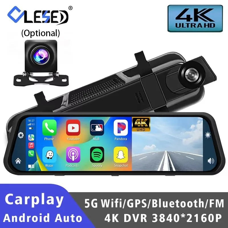 VisionDrive™ 4K Mirror Dash Cam — Wireless CarPlay & Android Auto