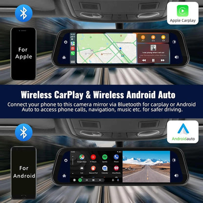 VisionDrive™ 4K Mirror Dash Cam — Wireless CarPlay & Android Auto