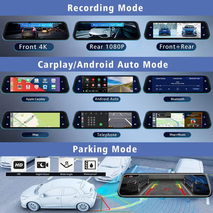 VisionDrive™ 4K Mirror Dash Cam — Wireless CarPlay & Android Auto