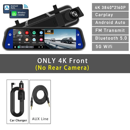 VisionDrive™ 4K Mirror Dash Cam — Wireless CarPlay & Android Auto